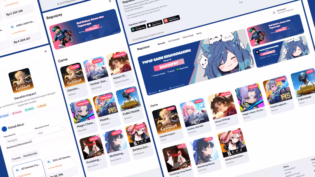 Tampilan dashboard Baguspay dengan statistik transaksi